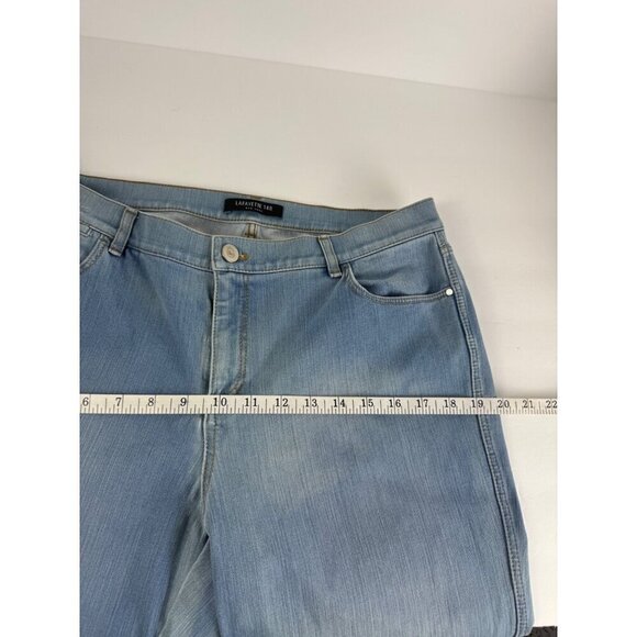 Lafayette 148 Light Wash Blue Denim Jeans Cropped Wide Leg Size 12 GUC READ - Picture 9 of 11